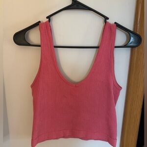 Pink waffle knit cropped tank top.